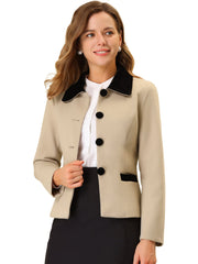 Collar Single Breasted Button Down Cropped Pea Coat