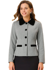 Collar Single Breasted Button Down Cropped Pea Coat