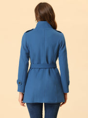 Stand Collar Double Breasted Trendy Belted Winter Coat