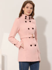Stand Collar Double Breasted Trendy Belted Winter Coat