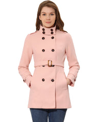 Stand Collar Double Breasted Trendy Belted Winter Coat