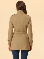 Stand Collar Double Breasted Trendy Belted Winter Coat