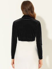 Velvet Open Front Long Sleeve Cropped Bolero Shrug