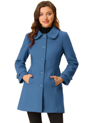 Peter Pan Collar Single Breasted Winter Outwear Buttoned Long Coat