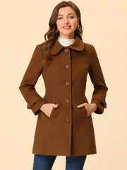 Peter Pan Collar Single Breasted Winter Outwear Buttoned Long Coat