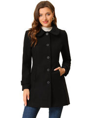 Peter Pan Collar Single Breasted Winter Outwear Buttoned Long Coat