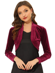 Velvet Open Front Long Sleeve Cropped Bolero Shrug