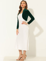 Velvet Open Front Long Sleeve Cropped Bolero Shrug