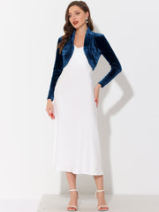 Velvet Open Front Long Sleeve Cropped Bolero Shrug