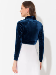 Velvet Open Front Long Sleeve Cropped Bolero Shrug