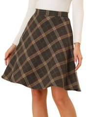 Plaid Tartan Vintage Elastic Waist Knee Length A-Line Skirt