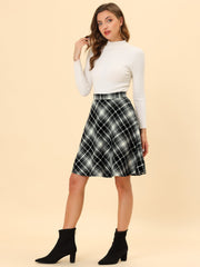 Plaid Tartan Vintage Elastic Waist Knee Length A-Line Skirt