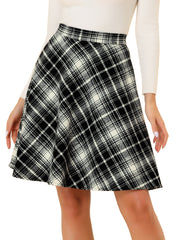 Plaid Tartan Vintage Elastic Waist Knee Length A-Line Skirt