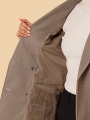 Notch Lapel Double Breasted Belted Mid Long Outwear Winter Coat