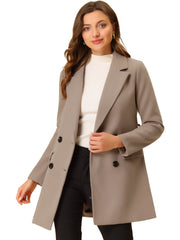 Notch Lapel Double Breasted Belted Mid Long Outwear Winter Coat