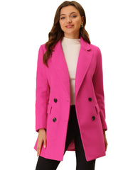 Notch Lapel Double Breasted Belted Mid Long Outwear Winter Coat