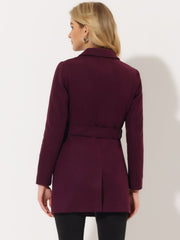 Notch Lapel Double Breasted Belted Mid Long Outwear Winter Coat