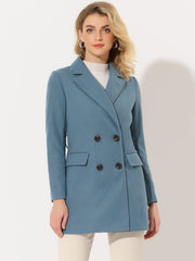 Notch Lapel Double Breasted Belted Mid Long Outwear Winter Coat
