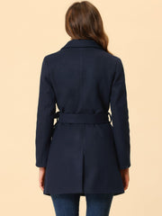 Notch Lapel Double Breasted Belted Mid Long Outwear Winter Coat