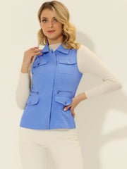 Zip Up Pockets Sleeveless Cargo Jacket Utility Vest