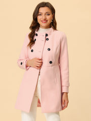 Stand Collar Double Breasted Slant Pockets Trendy Outwear Winter Coat
