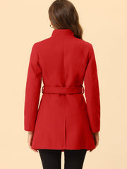 Classic Stand Collar Long Sleeve Belted Winter Coat