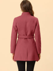 Classic Stand Collar Long Sleeve Belted Winter Coat