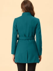 Classic Stand Collar Long Sleeve Belted Winter Coat