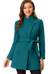 Classic Stand Collar Long Sleeve Belted Winter Coat