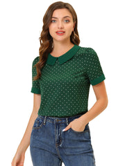 Peter Pan Collar Vintage Polka Dots Short Sleeves Blouse
