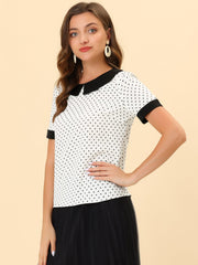 Peter Pan Collar Vintage Polka Dots Short Sleeves Blouse