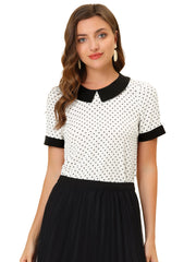 Peter Pan Collar Vintage Polka Dots Short Sleeves Blouse