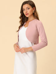 Curved Hem Long Sleeves Open Front Cropped Jacket Bolero Shrug