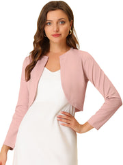 Curved Hem Long Sleeves Open Front Cropped Jacket Bolero Shrug