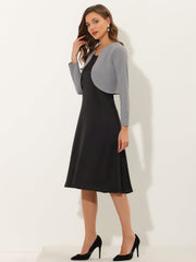 Curved Hem Long Sleeves Open Front Cropped Jacket Bolero Shrug