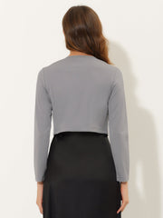 Curved Hem Long Sleeves Open Front Cropped Jacket Bolero Shrug