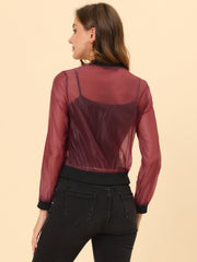 Zip Up See Through Lightweight Long Sleeve Mesh Bomber Jacket