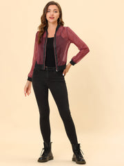 Zip Up See Through Lightweight Long Sleeve Mesh Bomber Jacket