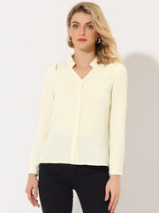 Work Office Blouse Button Up Long Sleeve V Neck Chiffon Shirt