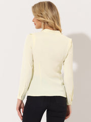 Work Office Blouse Button Up Long Sleeve V Neck Chiffon Shirt