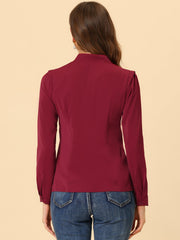 Work Office Blouse Button Up Long Sleeve V Neck Chiffon Shirt