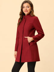 Stand Collar Single Breasted Solid Color Pea Coat