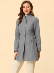 Mid-thigh Stand Collar Single Breasted Long Coat