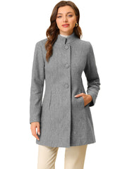 Mid-thigh Stand Collar Single Breasted Long Coat