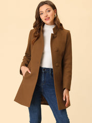 Stand Collar Single Breasted Solid Color Pea Coat