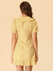 Gingham Checks Ruffled Peter Pan Collar 1960s Vintage Mini Dress