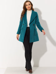 Shawl Collar Lapel Double Breasted Winter Belted Coat with Pockets