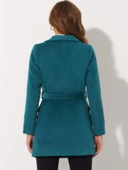 Shawl Collar Lapel Double Breasted Winter Belted Coat with Pockets