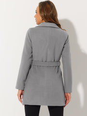 Shawl Collar Lapel Double Breasted Winter Belted Coat with Pockets