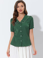 Polka Dot Peter Pan Collar Rockabilly Puff Short Sleeve Shirt